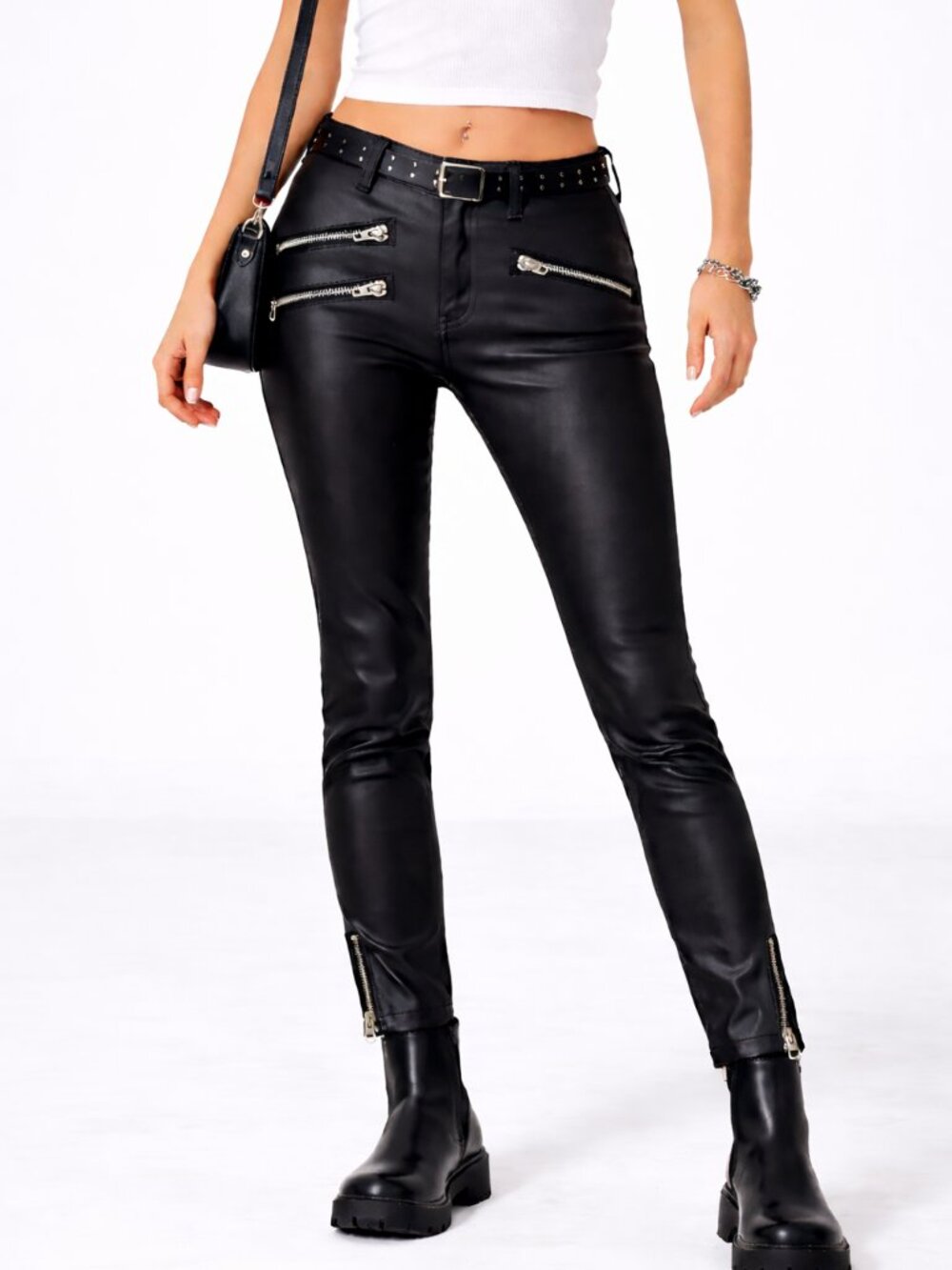 Rag & Bone Coated/Waxed Midrise Moto Jeans Zip Ankle in Seal (Black) 25
